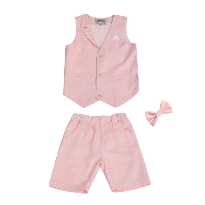 Kids Boys Suit Vest Shorts Set Clothing Set 3 Pieces Sleeveless Blue Gray Pink Plaid Formal Birthday Gentle Preppy Style 4-13 Years2