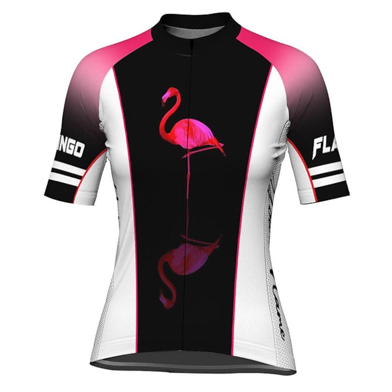 Women's Cycling Jersey Flamingo Funny Short Sleeve Bike Jersey Top with 3 Rear Pockets Mountain Bike MTB Road Bike Cycling Quick Dry Reflective Strips Back Pocket Moisture Wicking Sports Violet Black2
