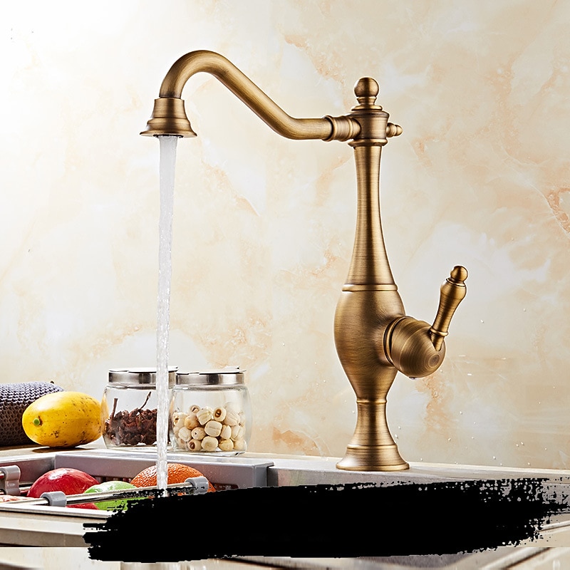 Kitchen Faucet,High Arc Single Handle One Hole Rotatable Standard Spout Retro Kitchen Taps(Antique Brass/ORB)2