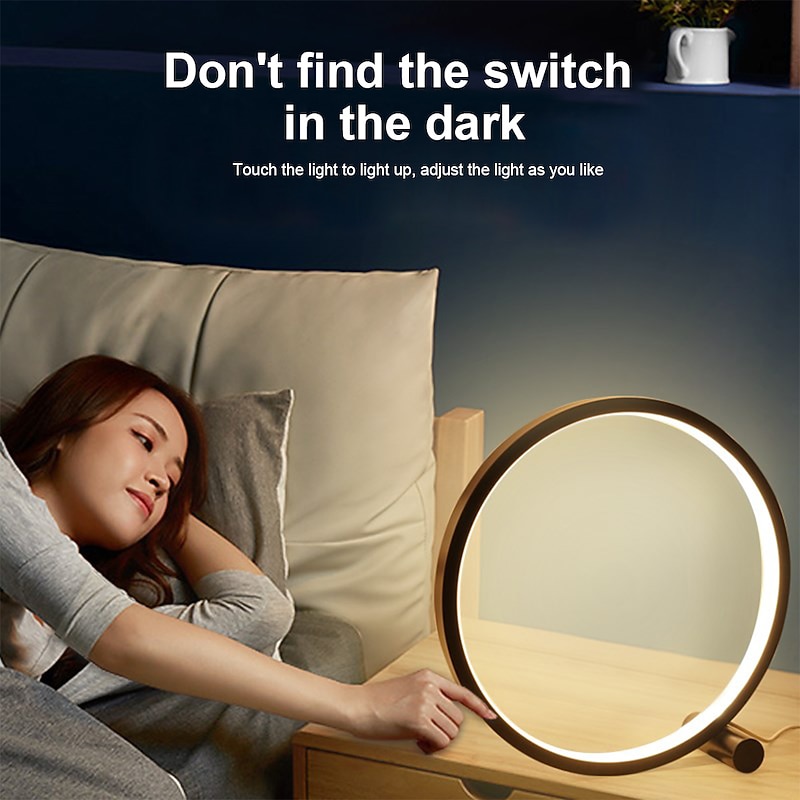 Touch Dimming LED Table Lamp Bedroom Circular Desk Lamp Living Room Black/White USB Powered Dimmable Bedside Lamp Round Night Light For Bedroom Decoration Lighting3