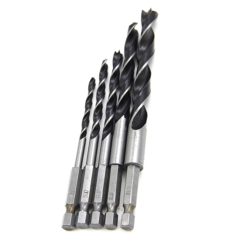 5pcs Quick Change Hex Shank HCS Twist Drill Bit Three Flutes Hardware Set 4mm 5mm 6mm 8mm 10mm Wood DIY Tools3