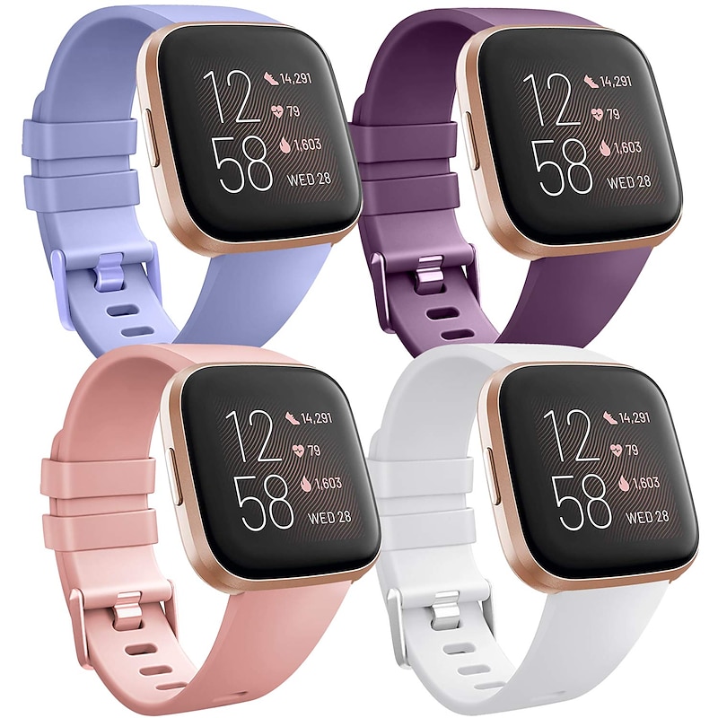 4 Pack Smart Watch Band Compatible with Fitbit Versa 2 / Versa Lite / Versa SE / Versa Silicone Smartwatch Strap Soft Elastic Adjustable Sport Band Replacement  Wristband