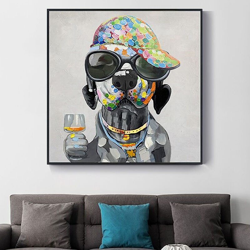 Oil Painting Hand Painted Square Abstract Animals Contemporary Modern Rolled Canvas (No Frame)2