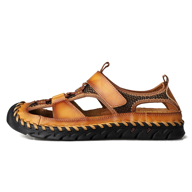 Men's Closed-Toe Leather Sandals with Hand-Stitched Details, Breathable Mesh Design – Ideal for Outdoor and Casual Wear3