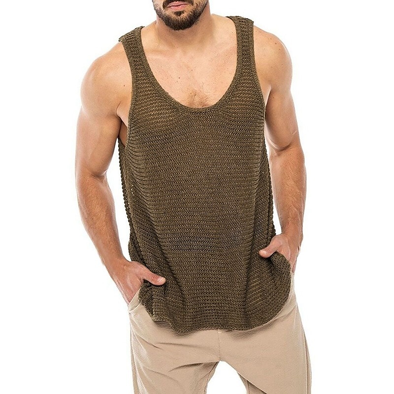 Men's Tank Top Vest Top Undershirt Sleeveless Shirt Sleeveless Crew Neck Summer Solid Color Sports Fashion Lightweight Vacation Casual Daily Black White Brown Top Tee for Men3