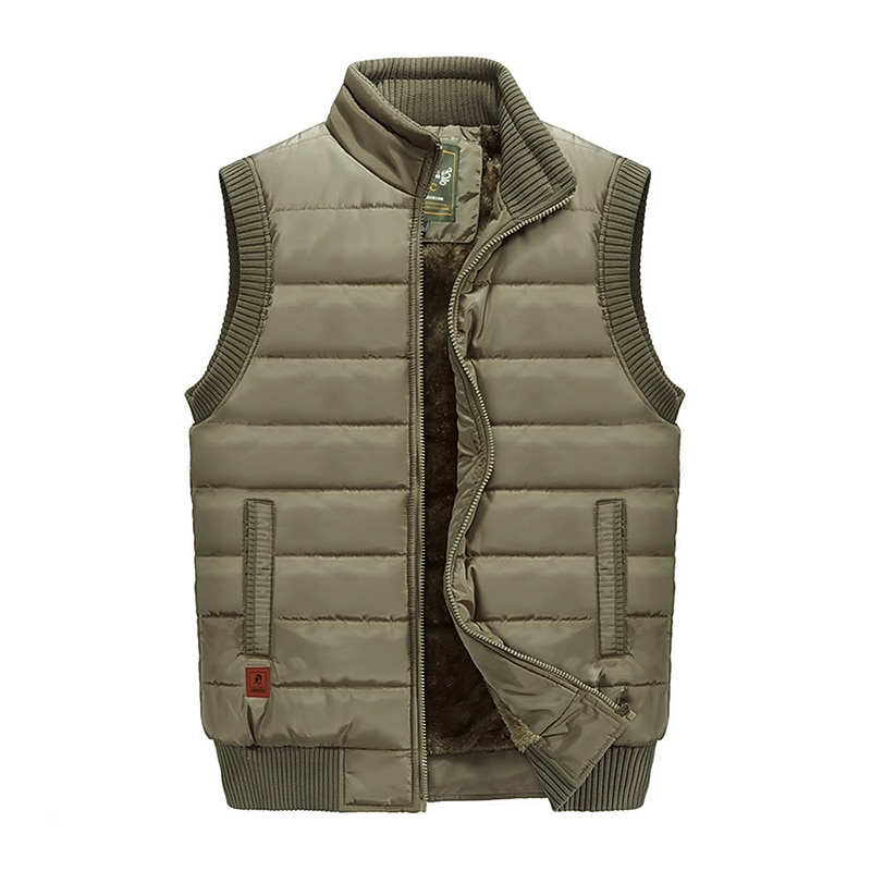 Men's Winter Coat Winter Jacket Puffer Vest Gilet Quilted Vest Cardigan Hiking Winter Polyester Windproof Warm Black khaki Army Green Dark Blue Vest3