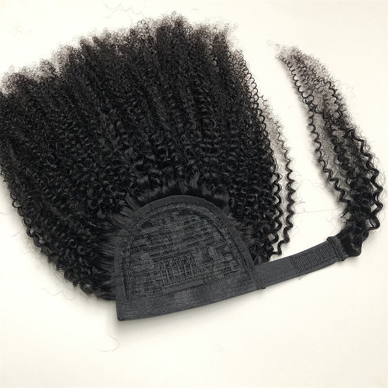Hair Extensions Ponytail Extensions Afro Kinky Curly Human Hair Wrap Around Ponytail Remy Hair Extensions Clip in Hair Extensions with Magic Paste One Piece Hairpiece Hair For Women Natural Color2