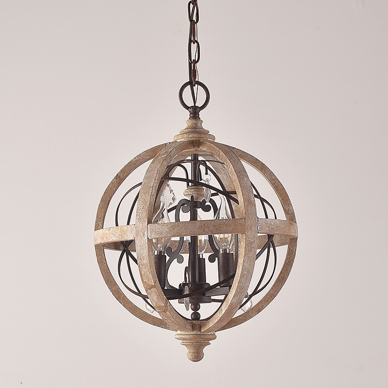 30 cm Globe Design Chandelier LED Pendant Light Wood Industrial Painted Finishes Vintage Country 220-240V2