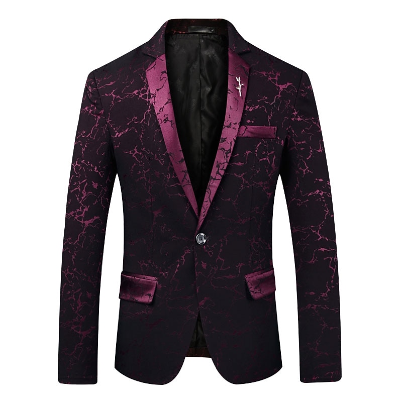 Men's Blazer Jacket Blazer Notch Collar Retro Pattern Black Wine Blue Slim Fit Single Breasted One-button3