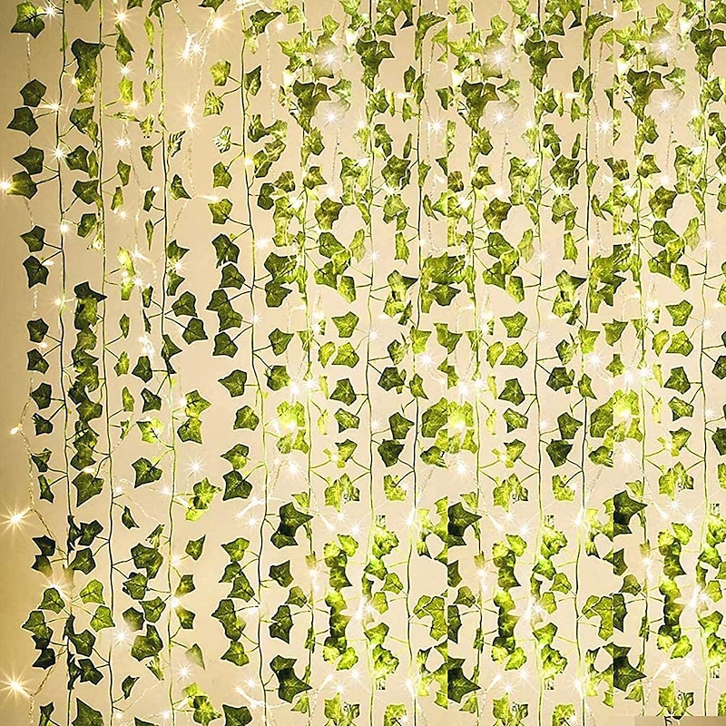 12Pack Artificial Ivy Garland Fake Plants 25.6m 84Ft Vine Hanging Garland with 120LED String Light Hanging for Home Kitchen Garden Office Wedding Wall Decor