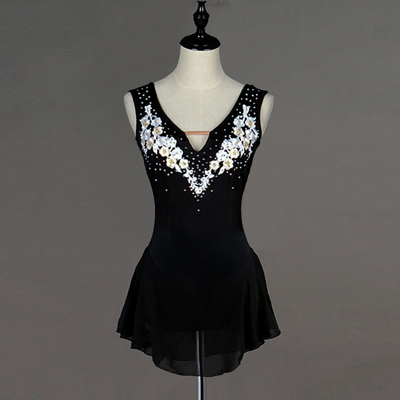 Figure Skating Dress Women's Girls' Ice Skating Dress White Yellow Open Back Patchwork Spandex High Elasticity Training Practice Professional Skating Wear Classic Crystal / Rhinestone Sleeveless Ice4