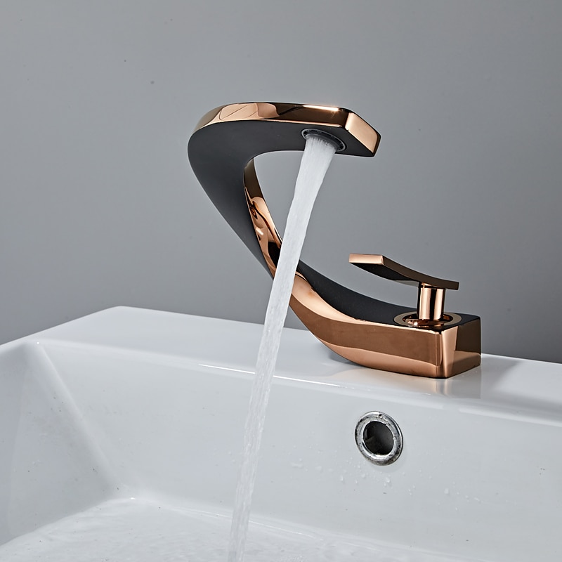 Bathroom Sink Mixer Faucet, Mono Wash Basin Single Handle Basin Taps Washroom, Monobloc Vessel Water Brass Tap Deck Mounted with Hot and Cold Hose 9