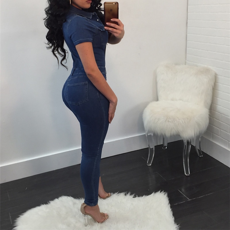 Women's Normal Jumpsuit Streetwear Solid Color Short Sleeve Shirt Collar Buttons Vacation Street Regular Fit Blue Summer2