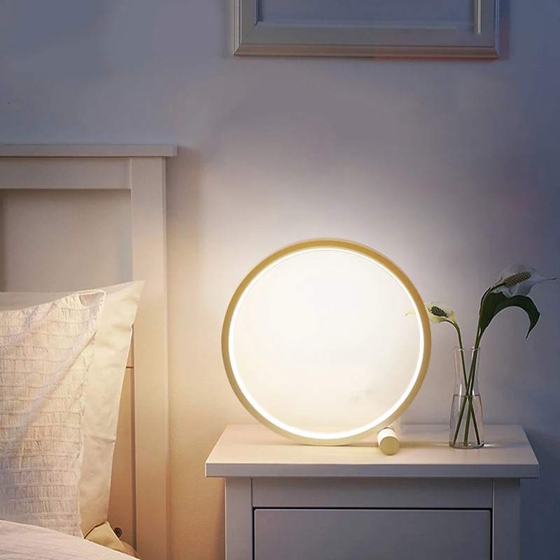 Touch Dimming LED Table Lamp Bedroom Circular Desk Lamp Living Room Black/White USB Powered Dimmable Bedside Lamp Round Night Light For Bedroom Decoration Lighting2