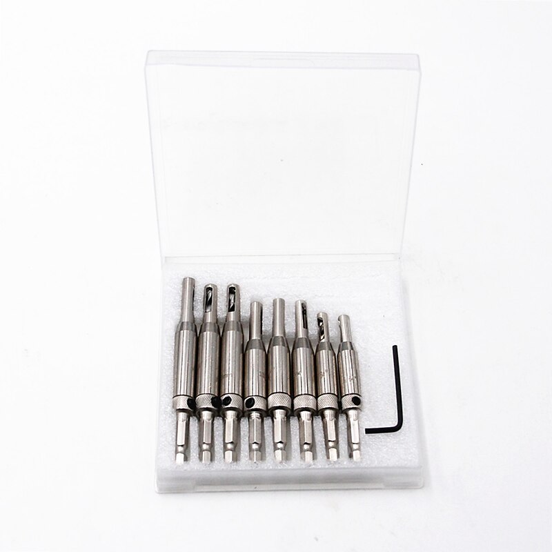 8pcs Door Lock & Hinge Drill Bit Set Plastic Box Self Centering Pilot Hole HSS Hex Shank Wood Tool Hole Saw DIY Wholesale Price