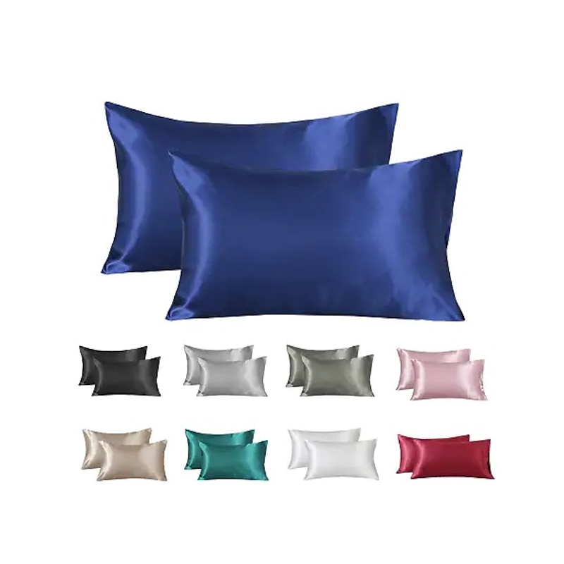 Satin Pillowcase for Hair and Skin 2 Pack Silky Satin Pillow Cases No Zipper Pillow Covers with Envelope Closure Suit 19