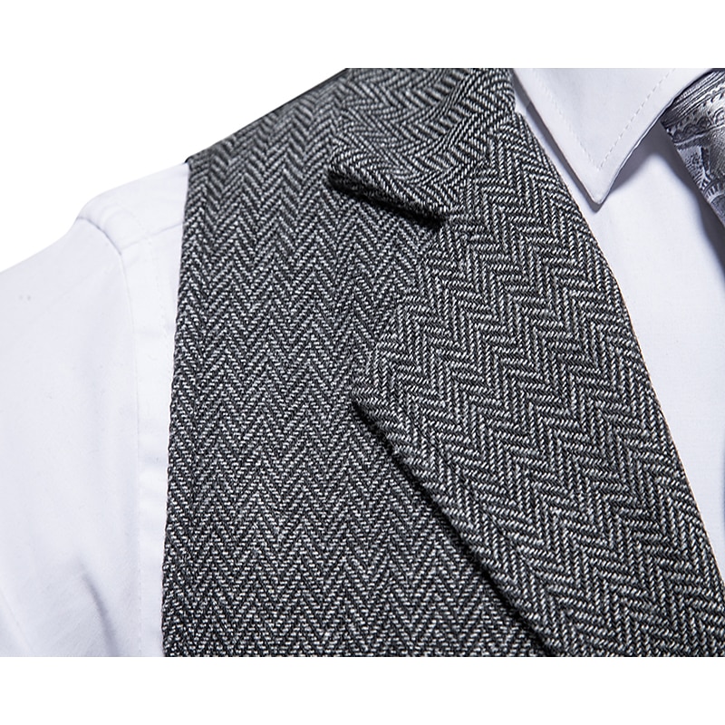 Men's Vest Waistcoat Wedding Party / Evening Vintage Retro Spring Fall Pocket Polyester Warm Solid Color Single Breasted Regular Fit Navy Blue Dark Green Coffee Gray Vest3