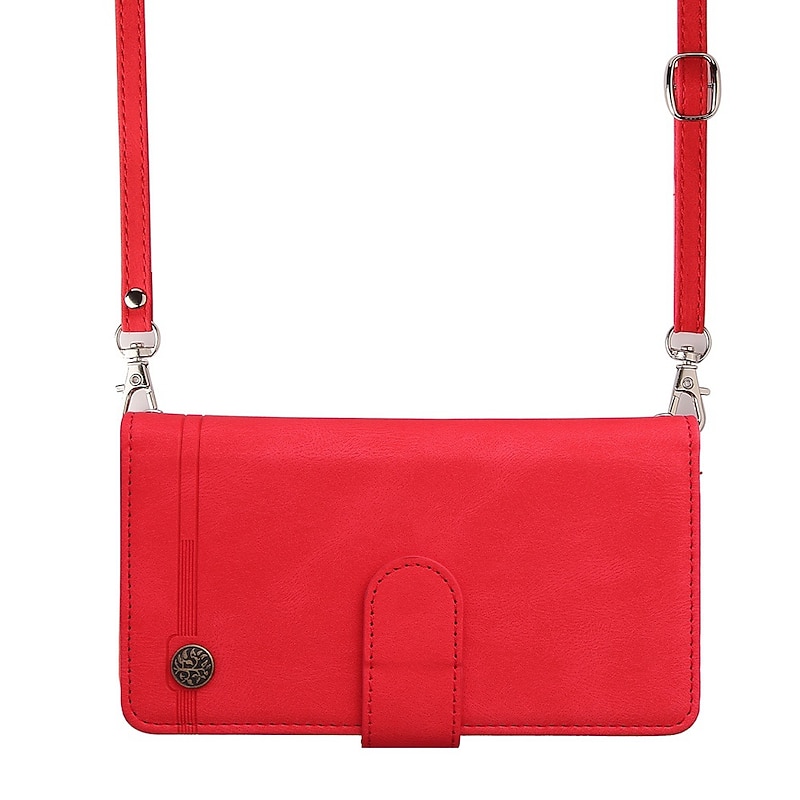 Phone Case For Samsung Galaxy Z Fold 4 Z Fold 3 Wallet Case Zipper with Adjustable  Neck Strap with Removable Cross Body Strap Solid Colored PU Leather3