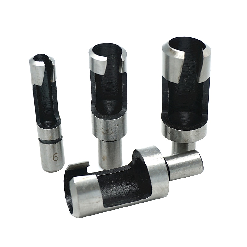 4pcs 6.3mm Round Shank Carbon Steel Wood Plug Cutter 6-8-13-16mm Woodworker Wood Drilling Tennon Plug Hole Cutters Drill Bit