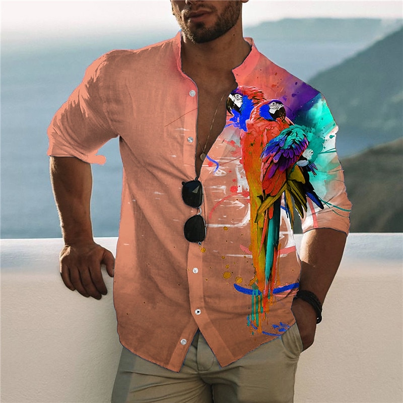 Men's Graphic Animal Hawaiian Shirt Summer Hawaiian Shirt Aloha Shirt Short Sleeve Shirt Stand Collar Fashion Designer Casual Outdoor Vacation Casual Yellow Blue Purple Print S M L3