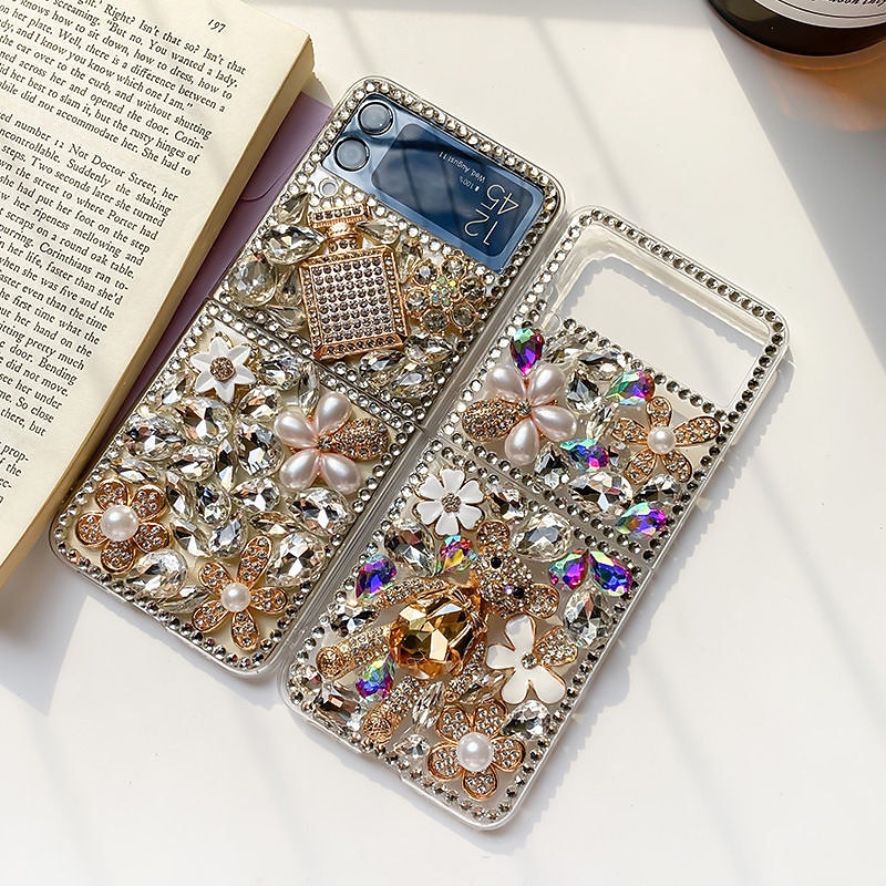 Phone Case For Samsung Galaxy Z Flip 7 Z Flip 6 Z Flip 5 Z Flip 4 Z Flip 3 Back Cover Rhinestone Dustproof Shockproof Crystal Diamond TPU