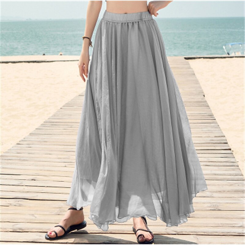 Women's Skirt Swing Long Skirt Maxi Skirts Layered Solid Colored Casual Daily Beach Summer Chiffon Fashion Summer Black White Yellow Pink3