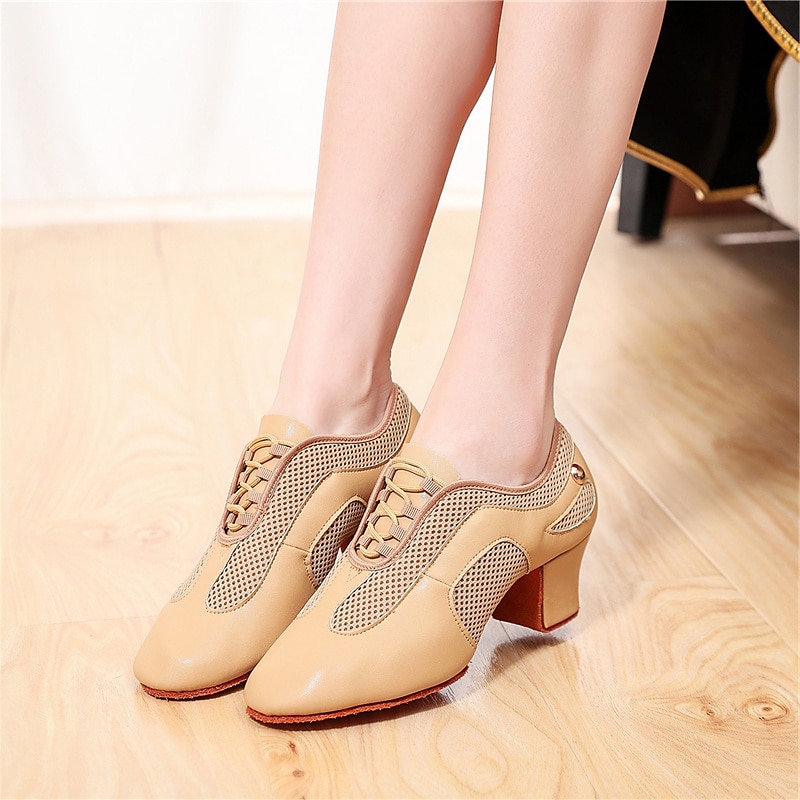 Women's Black Patent Leather Latin Dance Shoes – Breathable Mesh Lace-Up Ballroom Performance Shoes with Suede Sole for Salsa and Tango4