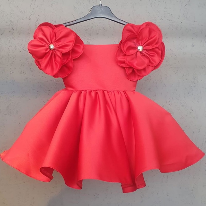 Kids Girls' Dress Floral Solid Colored Short Sleeve Birthday Ruched Cute Princess Polyester Above Knee A Line Dress Summer Spring 2-6 Years White Yellow Pink4