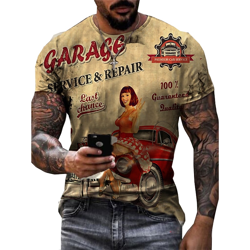 Men's Graphic Cartoon Car T Shirt Distressed T Shirt Short Sleeve T shirt 3D Print Crew Neck Shirt Fashion Basic Classic Street Casual Daily Yellow Purple Green Summer Clothing Apparel S M L XL 2XL