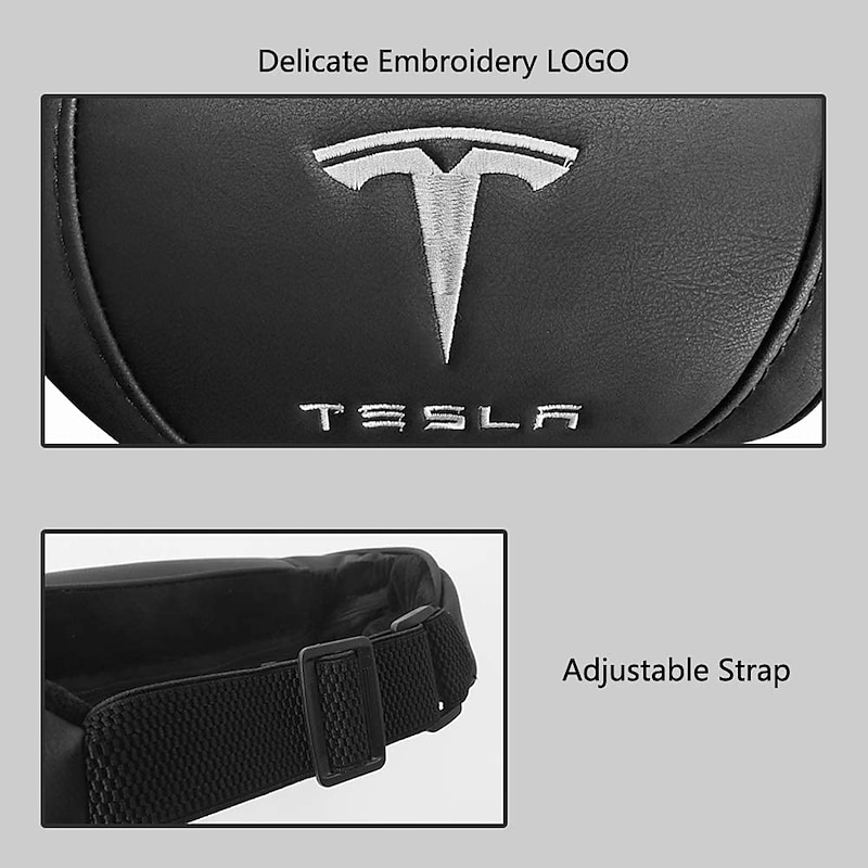 StarFire 1 Pack Genuine Leather Hanging Car Seat Pillow Neck Support Headrest for Tesla 3 S X Y Models Black Red Coffee Colors Optional3