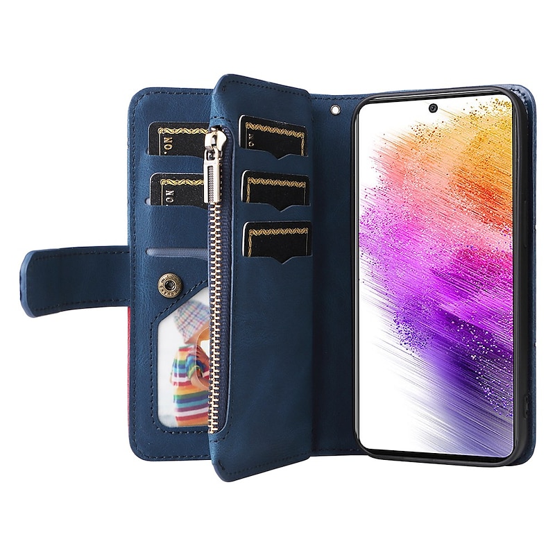 Phone Case For Samsung Galaxy S25 S24 S23 S22 S21 FE S21 Ultra Plus A73 A53 A33 S20 Wallet Case Flip Zipper with Wrist Strap Solid Colored PU Leather4