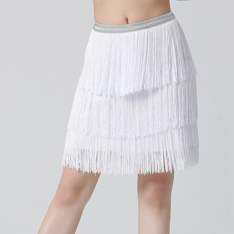 Belly Dance Latin Dance Skirts Fringed Tassel Pure Color Splicing Women's Training Performance High Spandex2