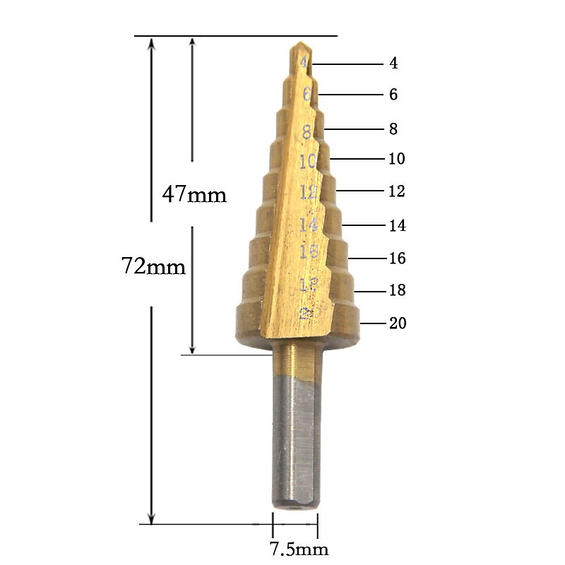 4241 Step Drill Bits 4-32mm 4-20mm 4-12mm Perforator HSS Titanium Coated Straight Flute New4
