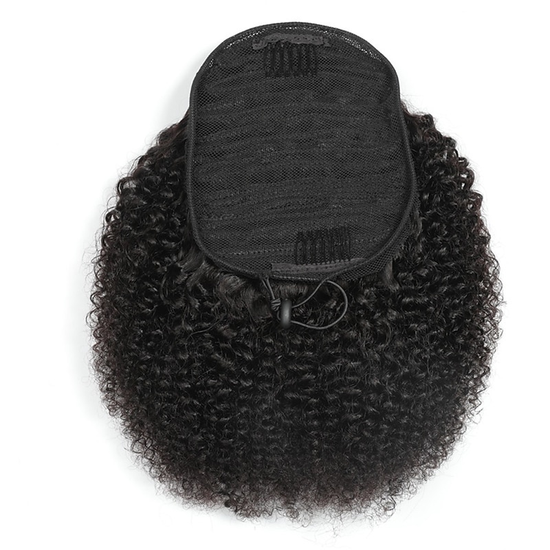Human Hair Drawstring Ponytail For Black Women 8A Brazilian Virgin Afro Kinky Curly 4B-4C Wig Clip In Ponytail Extension One Piece Human Hair Pieces Natural Black2
