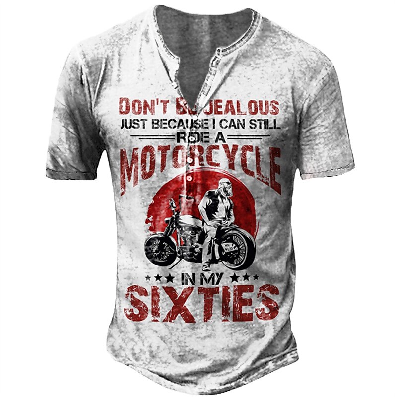 Men's Graphic Letter Motorcycle Henley Shirt Short Sleeve 3D Print Sports Lightweight Comfortable Street Daily Sports Summer White Henley Henley T-Shirt