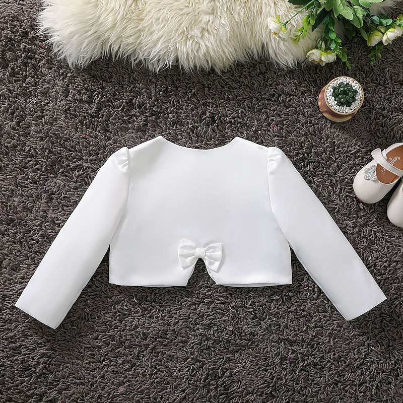 Kids Girls' Coat Cloak Cape Outerwear Plain Long Sleeve Bow Coat Party Active Adorable White Summer Spring 2-12 Years2