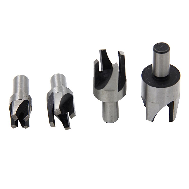 4pcs Round Shank Claw Cork Drill 3/8(9.5mm) Carpentry Wood Plug Cutter Four-Tooth Chamfered Cutters Chamfered Hole Drill 6mm 10mm 13mm 16mm3
