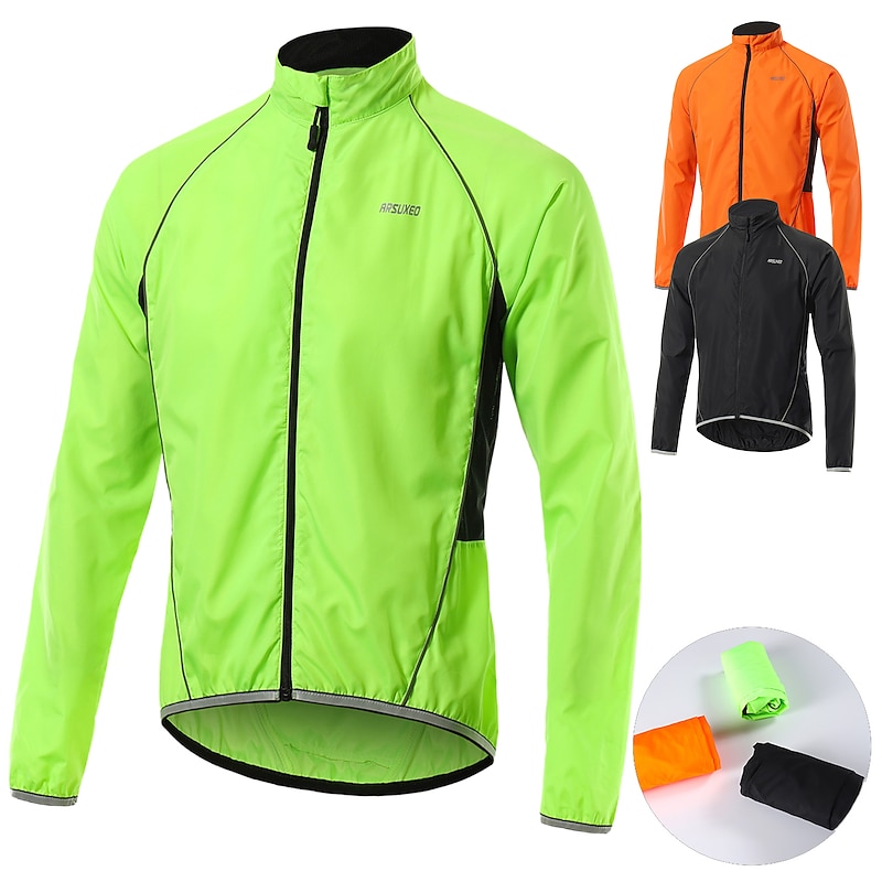 Arsuxeo Men's Cycling Jacket Rain Jacket Winter Waterproof Windproof UV Protection Breathable Bike Jacket Windbreaker Mountain Bike MTB Road Bike Cycling City Bike Cycling Black Green Bike Wear