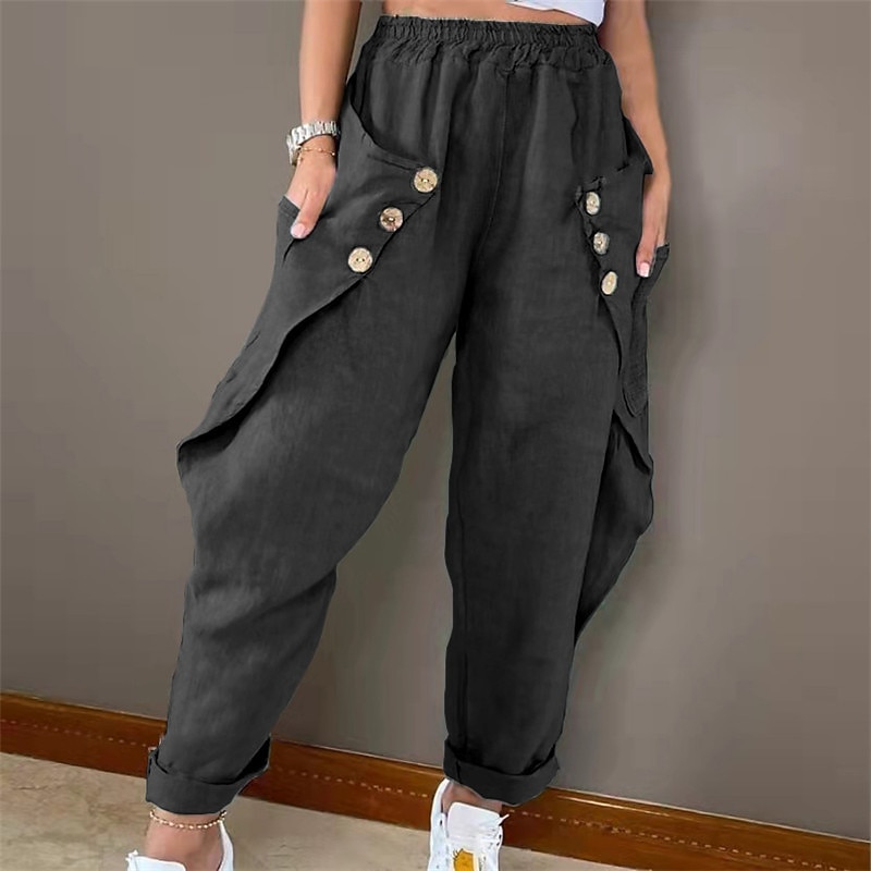 Women's Normal Harem Pants Trousers Harem Pants Cargo Full Length High Waist Chinese Style Pocket Drop Crotch Outdoor Sports Stretchy Casual Daily Black Blue Khaki Dark Blue Spring, Fall, Winter2