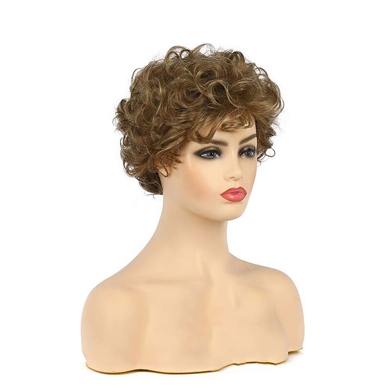 Short Curly Wavy Blonde Brown Wigs for Women Natural Looking Synthetic Hair Replacement Wi4