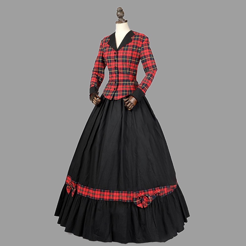 Retro Vintage Rococo 18th Century Dress Prom Dress Plus Size Plaid Checkered Fancy Dress Women's Masquerade Party Casual Daily Carnival of Venice Adults Dress2