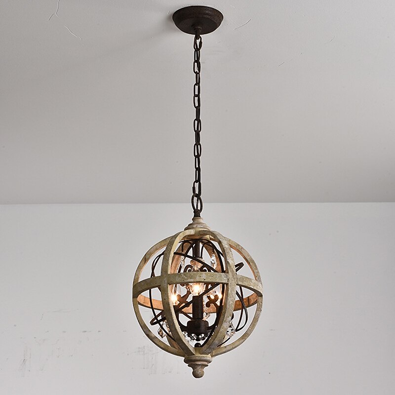 30 cm Globe Design Chandelier LED Pendant Light Wood Industrial Painted Finishes Vintage Country 220-240V4