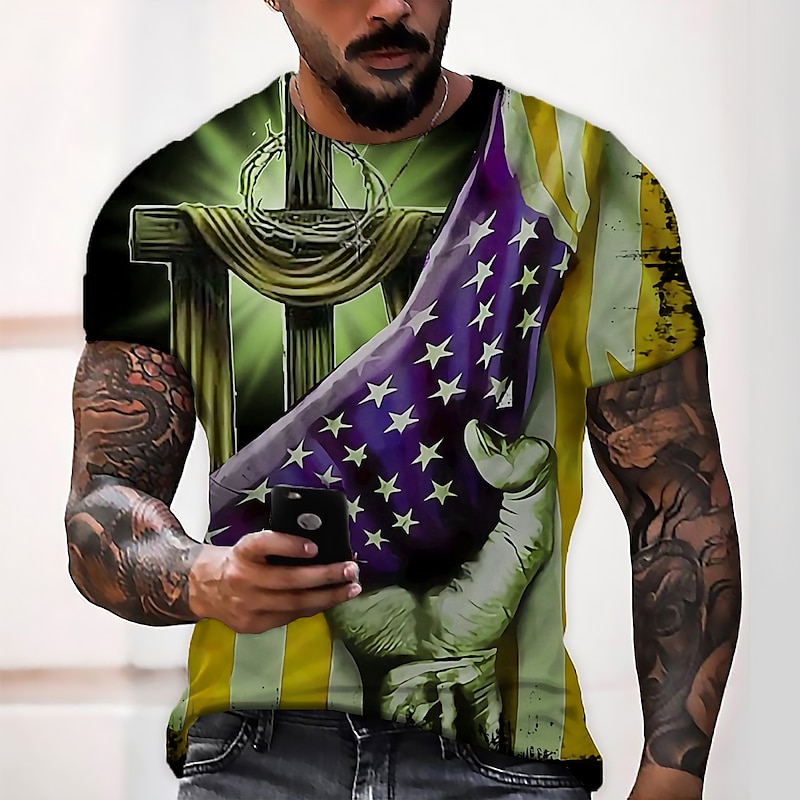 Veterans Day Men's Patriot Patriotic Veteran Cross National Flag T shirt Patriotic Shirts Short Sleeve T shirt 3D Print Round Neck Shirt Vintage Sports Fashion Outdoor Street Casual A B C Summer4