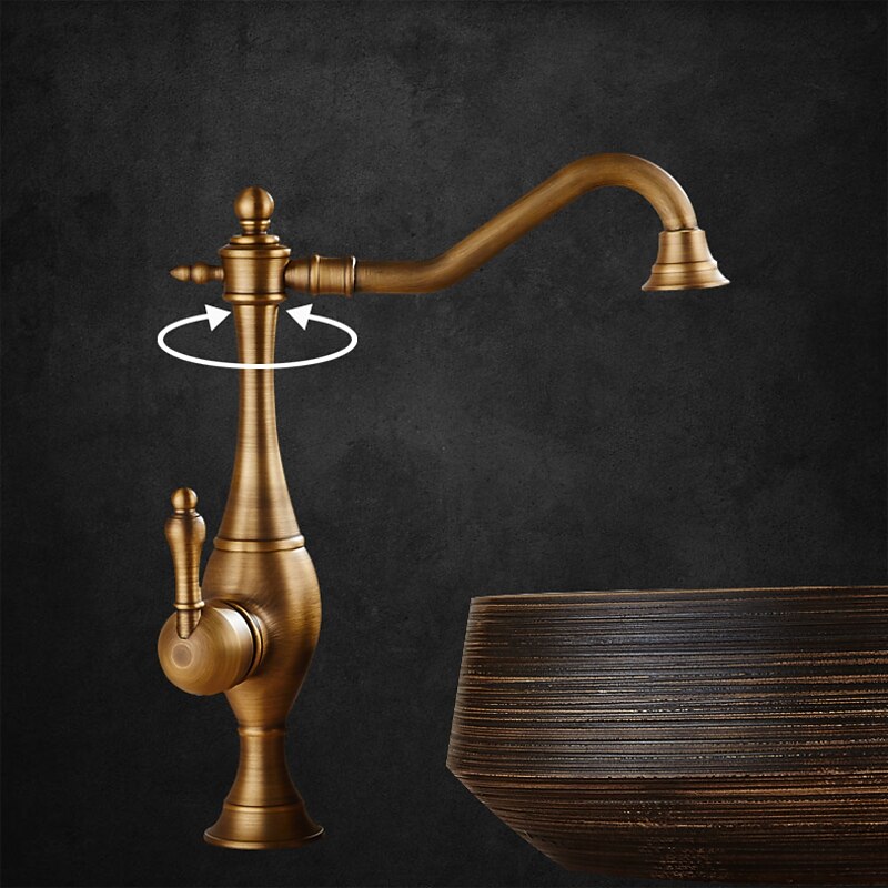 Kitchen Faucet,High Arc Single Handle One Hole Rotatable Standard Spout Retro Kitchen Taps(Antique Brass/ORB)4