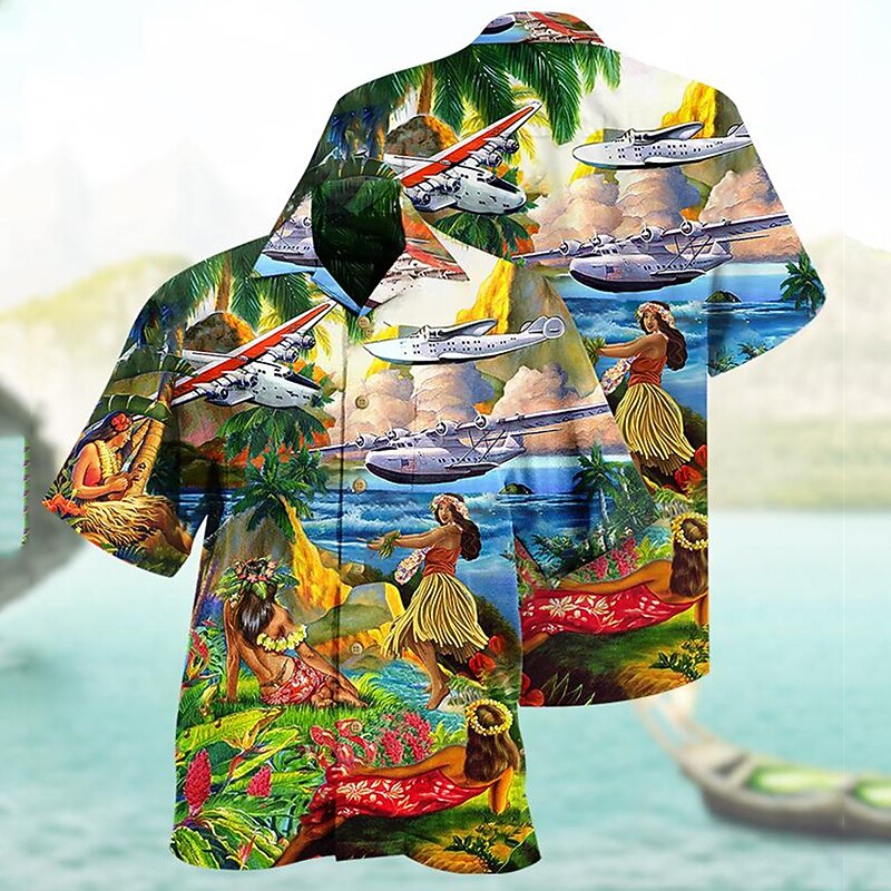 Men's Floral Landscape Shirt Summer Hawaiian Shirt Camp Collar Shirt Short Sleeve Shirt Turndown Fashion Designer Casual Vacation Casual Daily Red Blue Purple Print S M L2