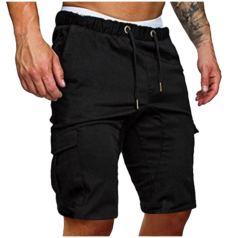 Men's Cargo Shorts Bermuda shorts Drawstring Elastic Waistband with Side Pocket Plain Outdoor Sports Short Outdoor Daily Sports Casual Shorts Slim ArmyGreen Black Inelastic3