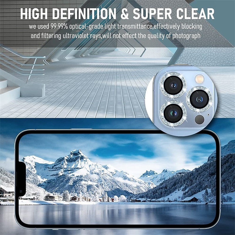 [2 Pack] Camera Lens Protector For Apple iPhone 16 iPhone 15 Pro Max Plus iPhone 14 Pro Max iPhone 13 Pro Max Tempered Glass 9H Hardness Diamond Glitter Shine Scratch Proof4