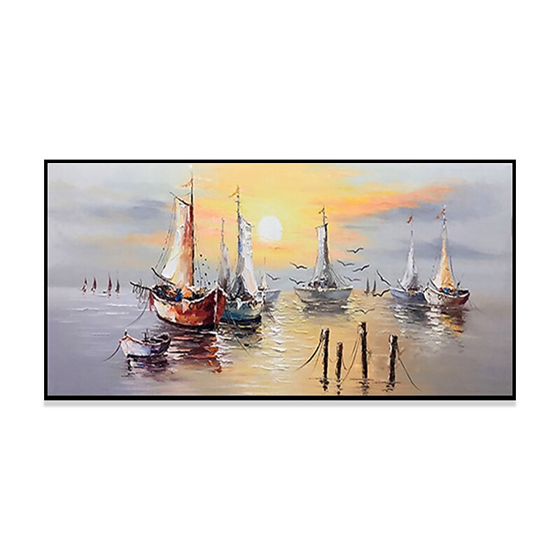 Oil Painting 100% Handmade Hand Painted Wall Art On Canvas Abstract Ocean Sailboat Sunset Landscape Home Decoration Decor Rolled Canvas No Frame Unstretched3