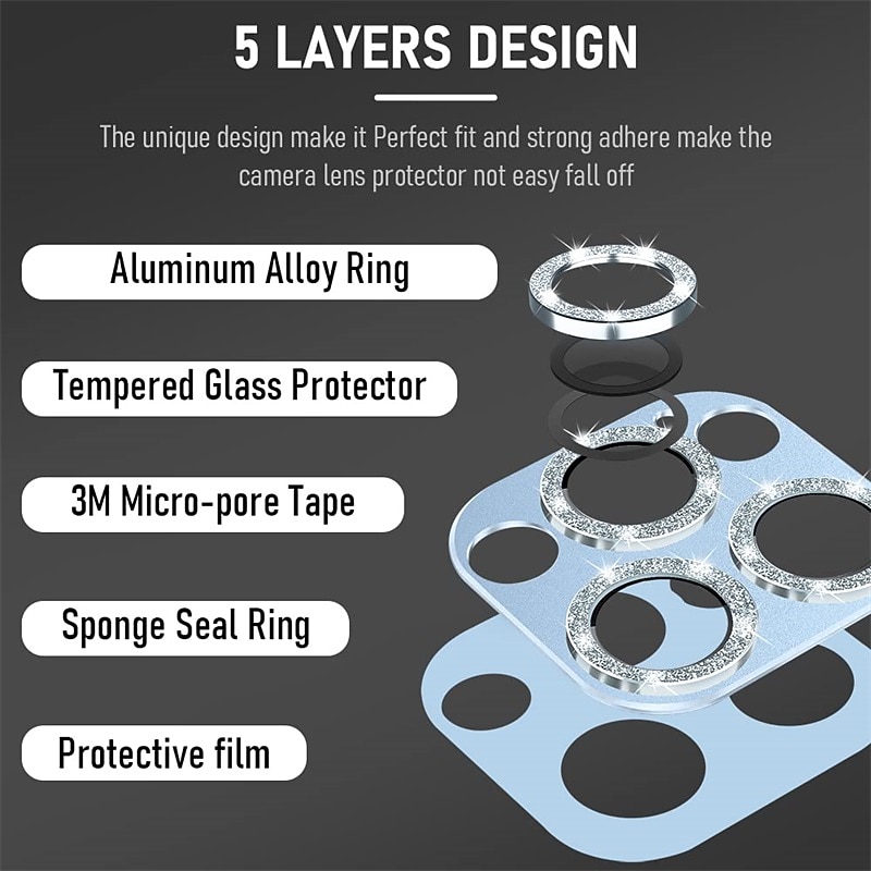 [2 Pack] Camera Lens Protector For Apple iPhone 16 iPhone 15 Pro Max Plus iPhone 14 Pro Max iPhone 13 Pro Max Tempered Glass 9H Hardness Diamond Glitter Shine Scratch Proof2