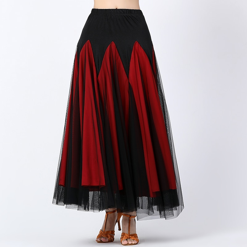 Ballroom Dance Skirts Ruching Splicing Tulle Women's Training Performance High Tulle Polyester4